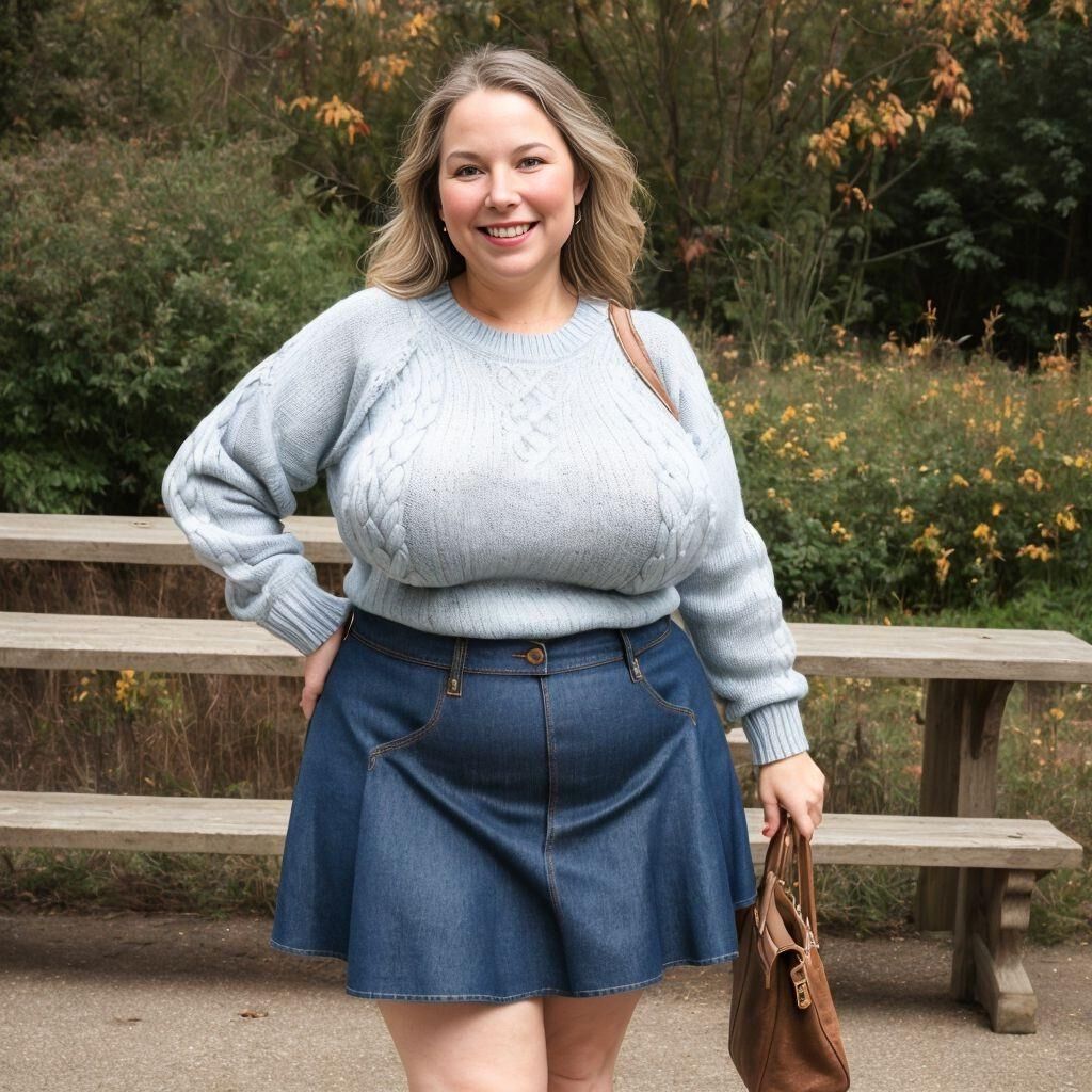 AI - Women in sweaters, denim skirts, and ballet flats