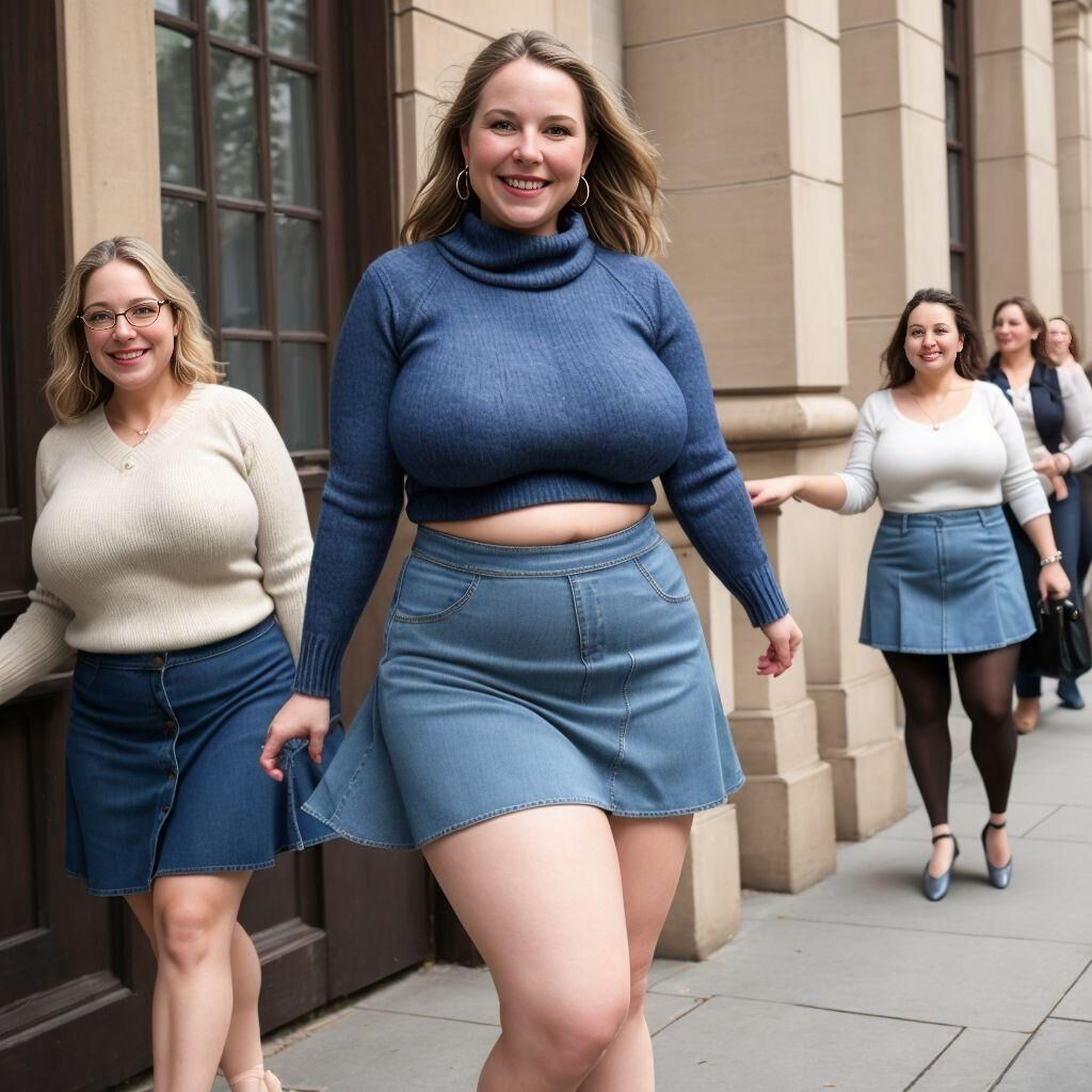 AI - Women in sweaters, denim skirts, and ballet flats