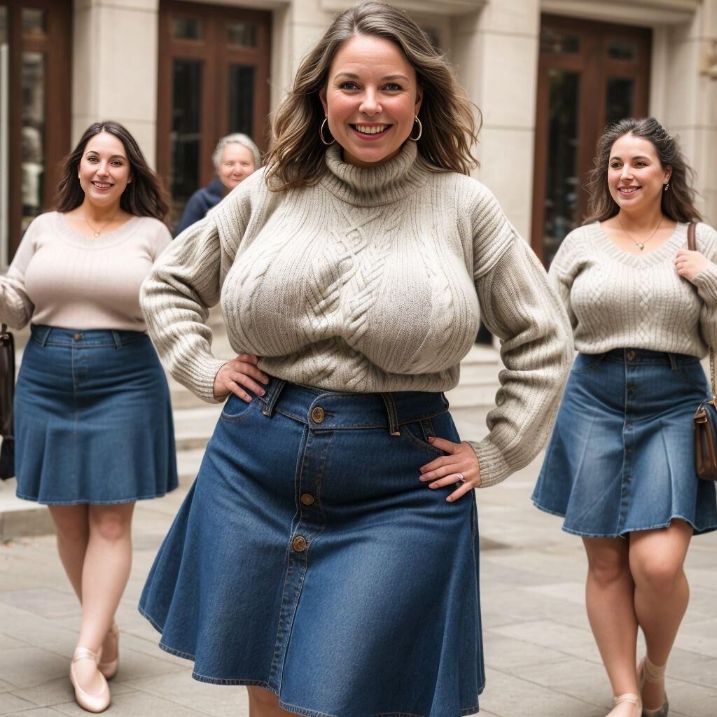 AI - Women in sweaters, denim skirts, and ballet flats