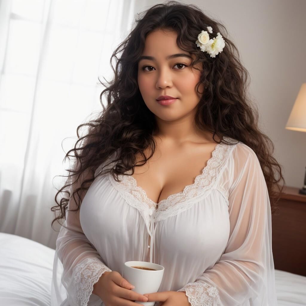 AI - コーヒーを飲みながらナイトガウンを着た女性 5