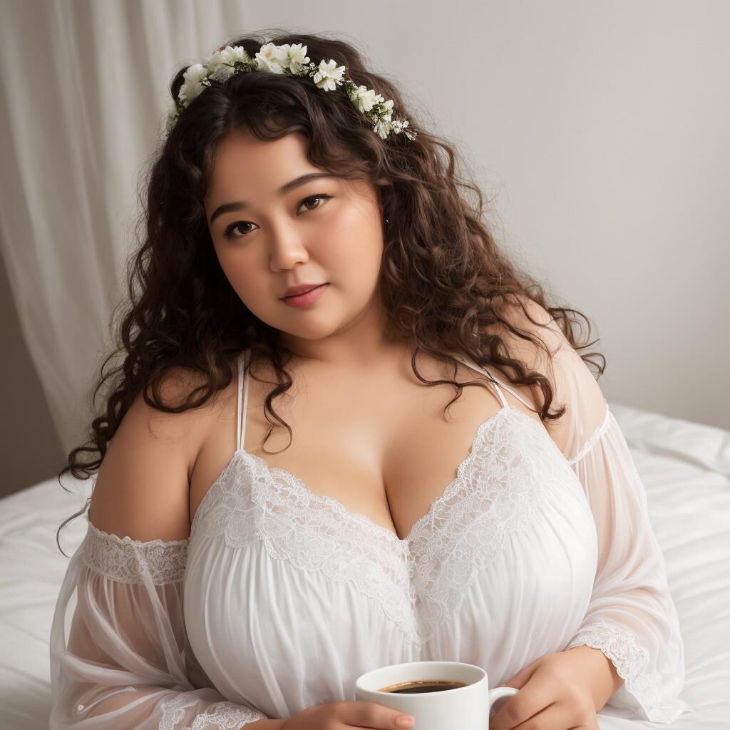 AI - コーヒーを飲みながらナイトガウンを着た女性 5