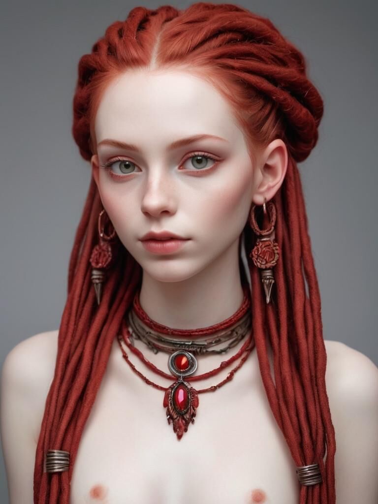  Skinny Redhead beauty with dreadlocks