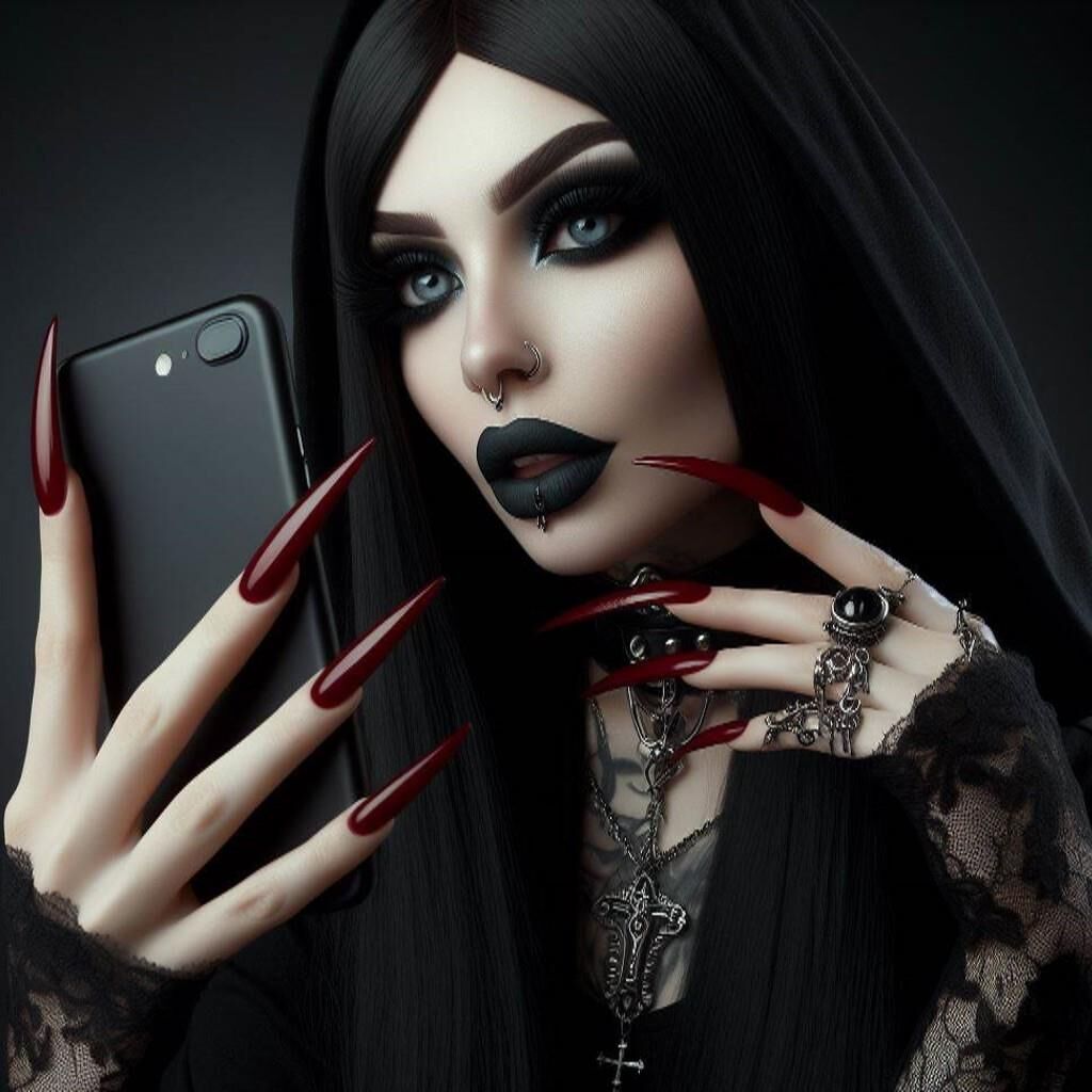 AI Goth Babe Selfies with Long Nails