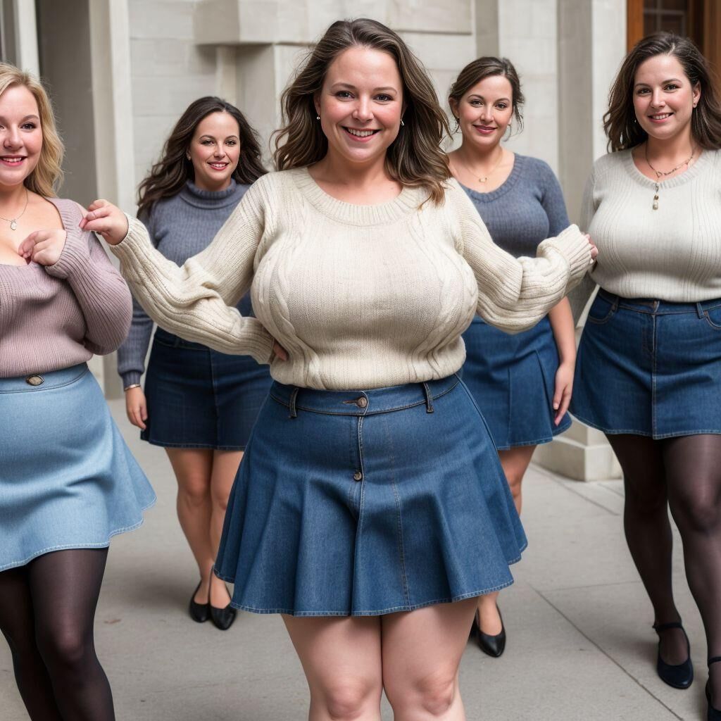 AI - Women in sweaters, denim skirts, and ballet flats