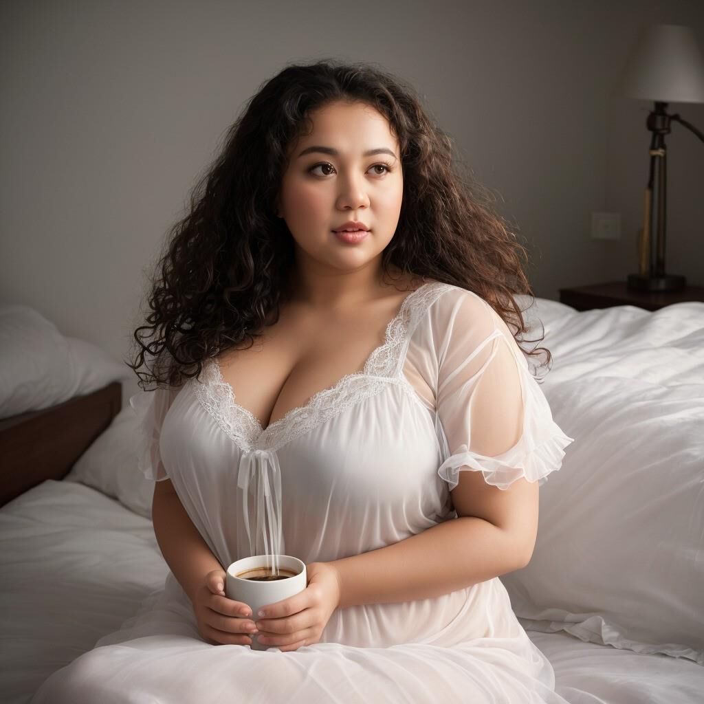 AI - コーヒーを飲みながらナイトガウンを着た女性 5
