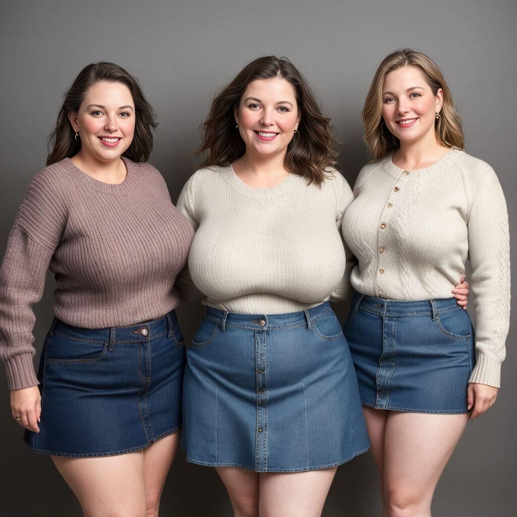 AI - Women in sweaters, denim skirts, and ballet flats