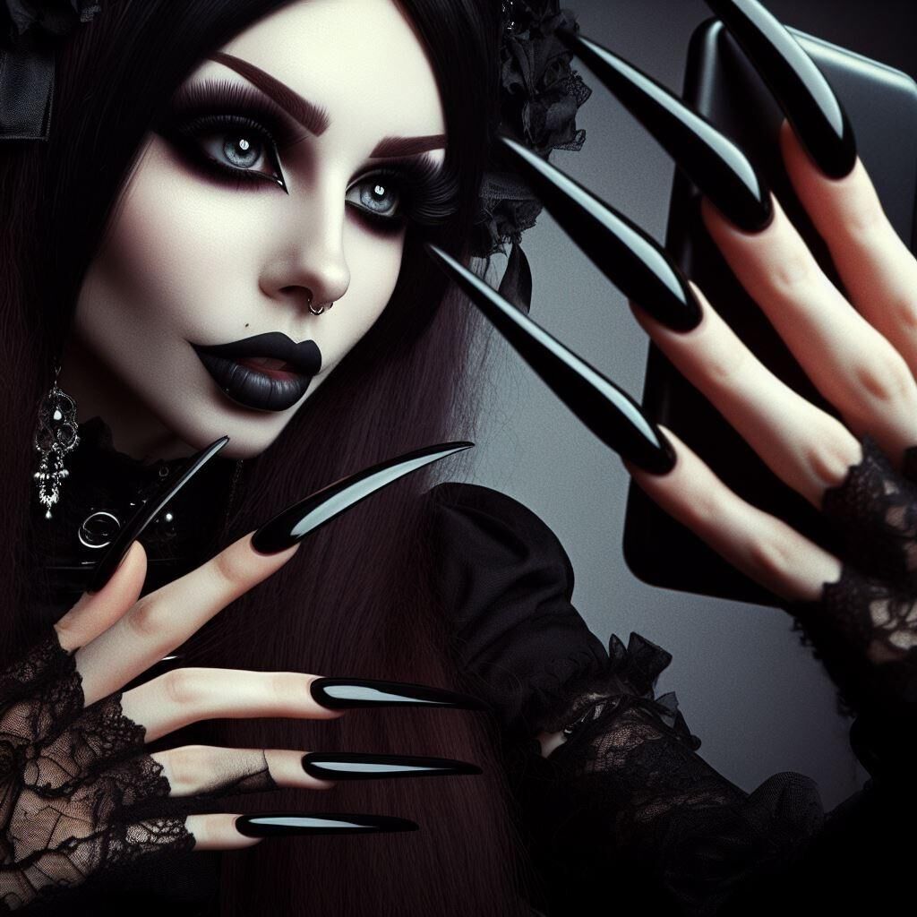 AI Goth Babe Selfies with Long Nails