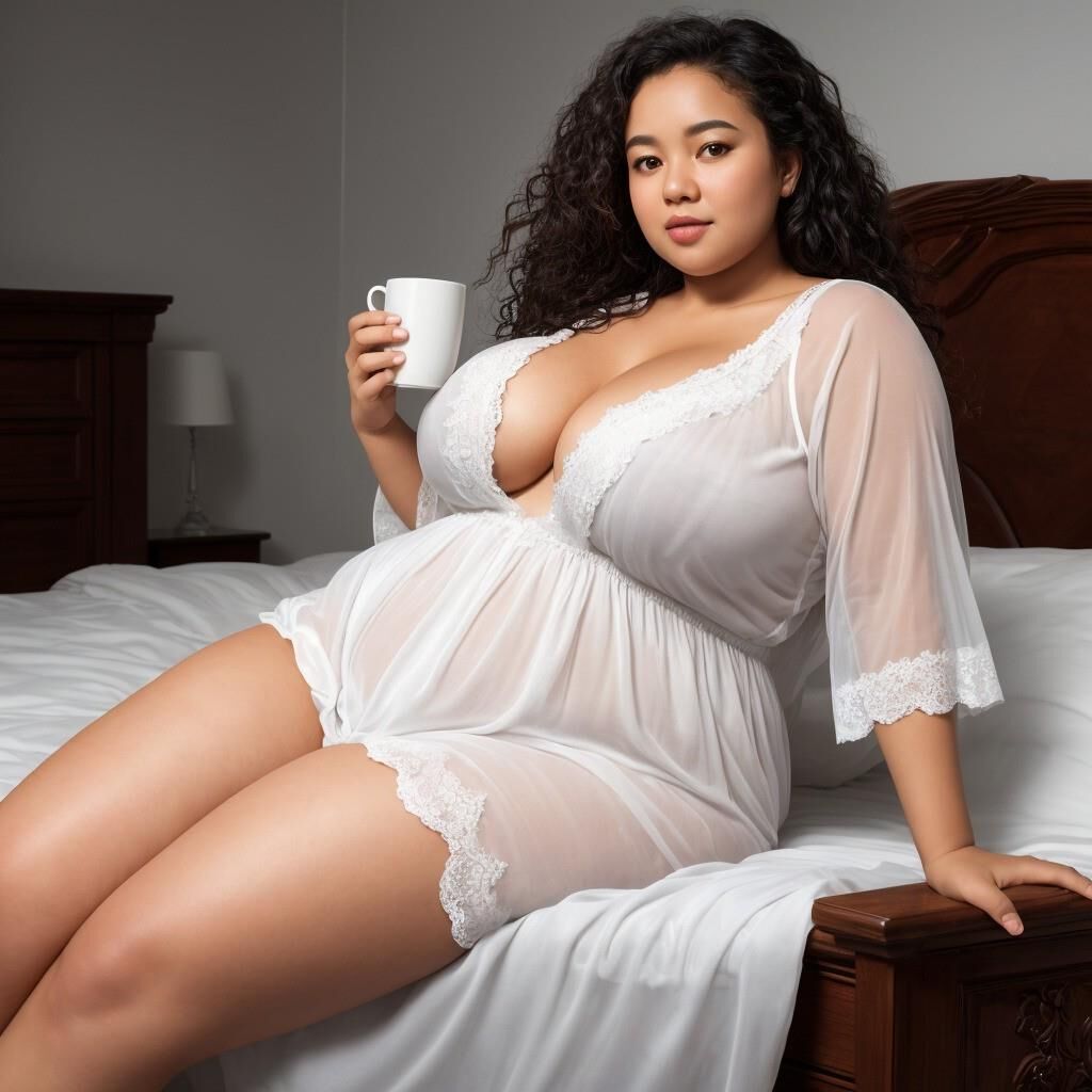 AI - コーヒーを飲みながらナイトガウンを着た女性 5