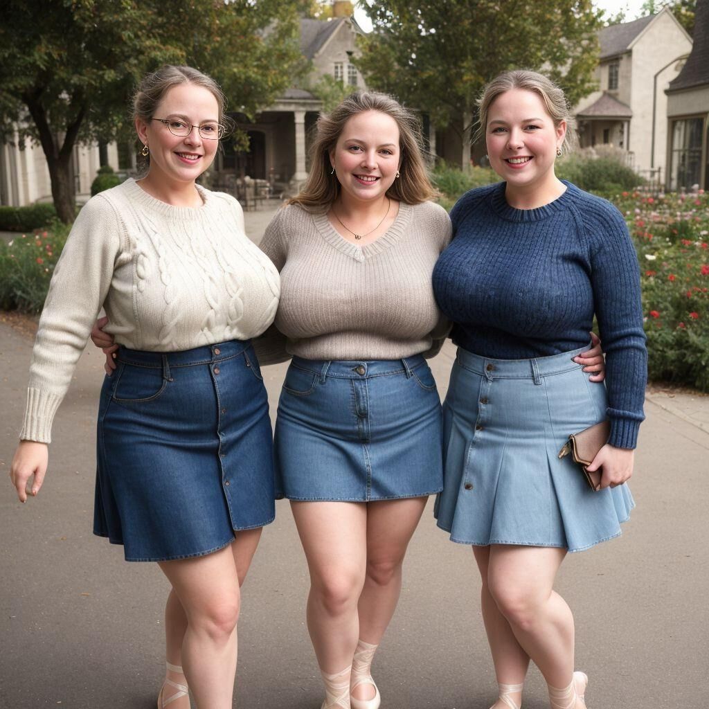 AI - Women in sweaters, denim skirts, and ballet flats