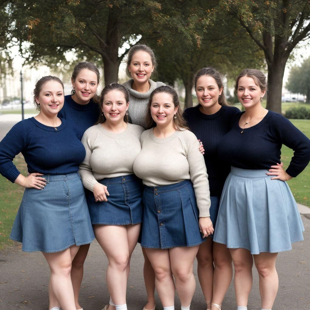 AI - Women in sweaters, denim skirts, and ballet flats