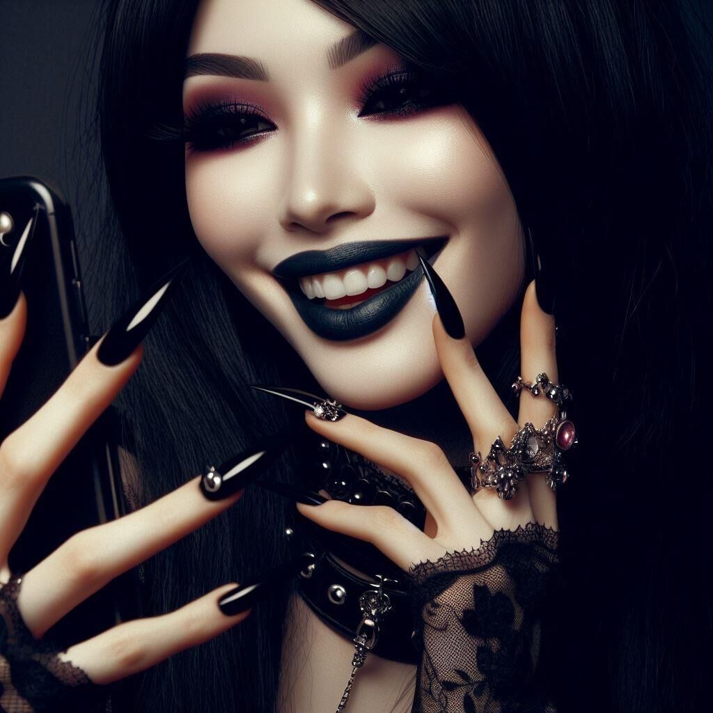 AI Goth Babe Selfies with Long Nails