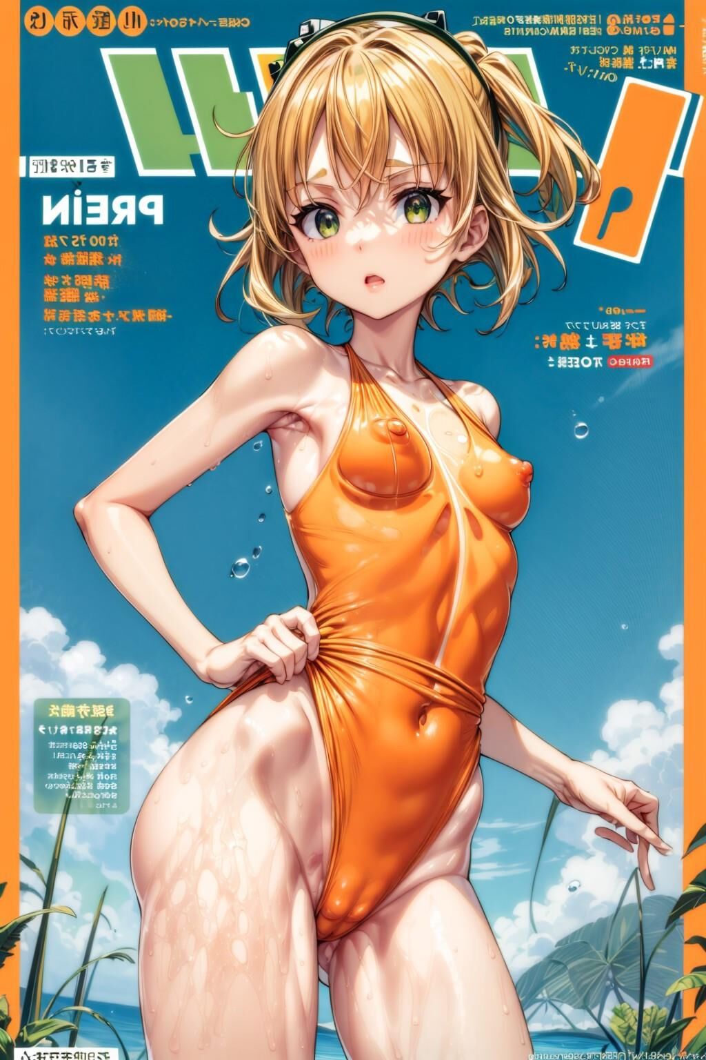 (AI Generated Hentai) Swimsuit Centerfold w/ Hinata