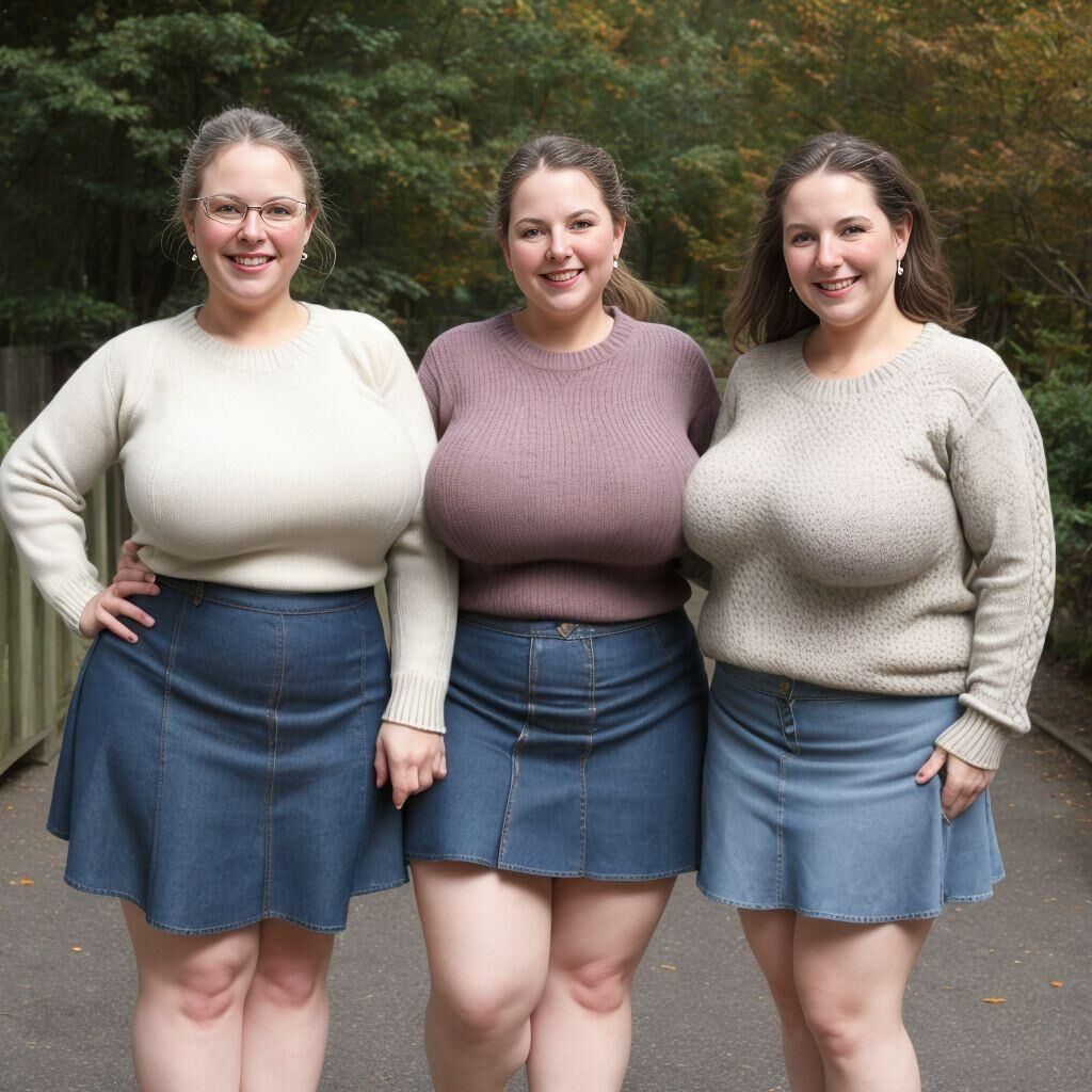 AI - Women in sweaters, denim skirts, and ballet flats