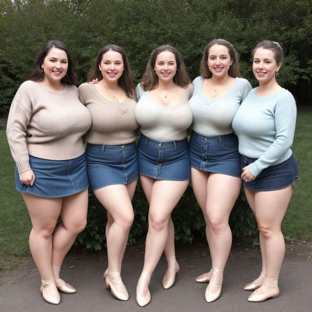 AI - Women in sweaters, denim skirts, and ballet flats