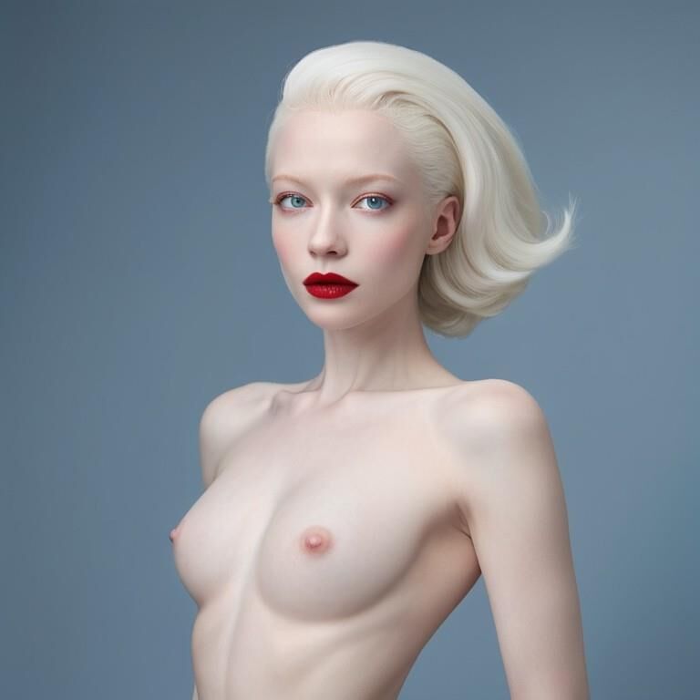 Albino woman with red lips