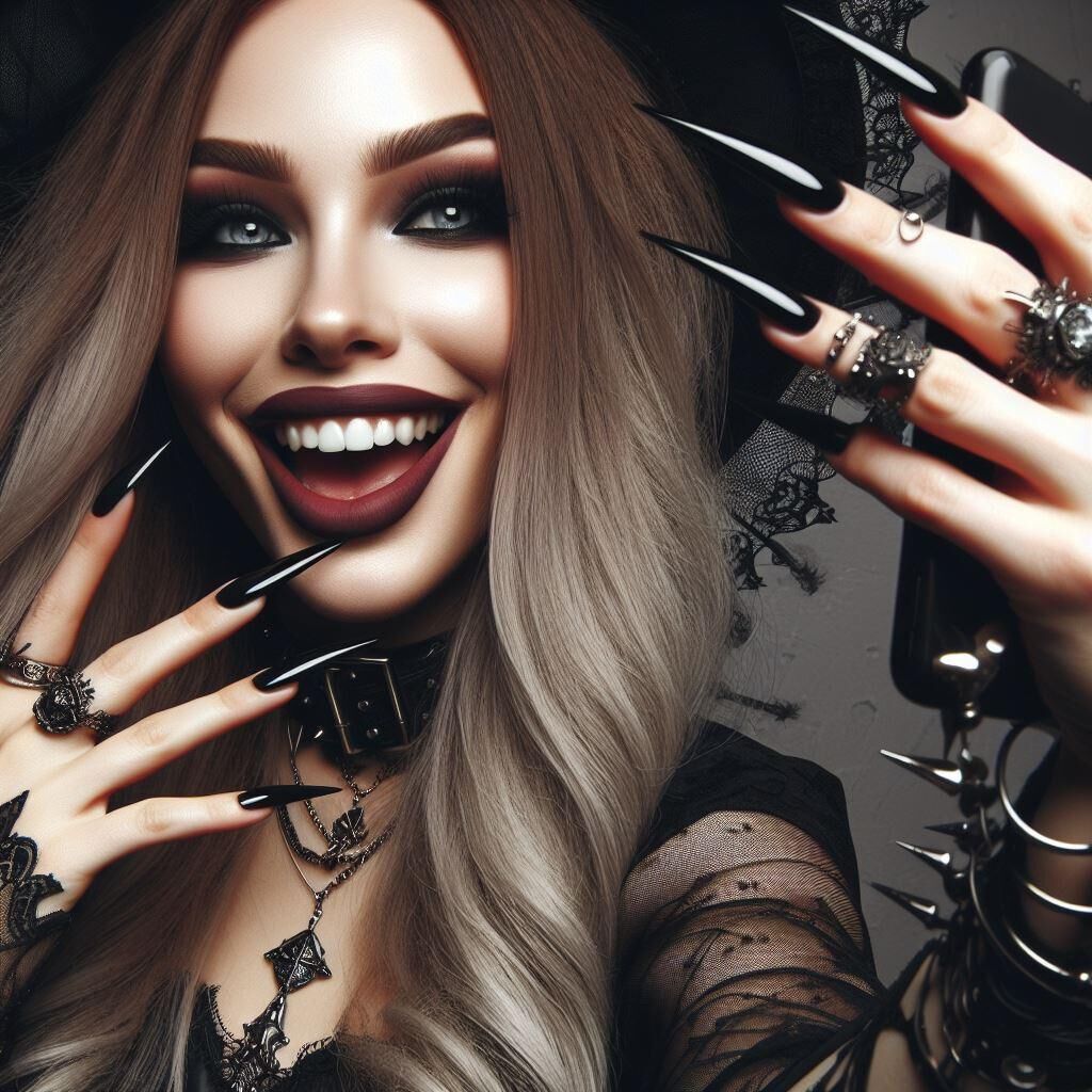 AI Goth Babe Selfies with Long Nails