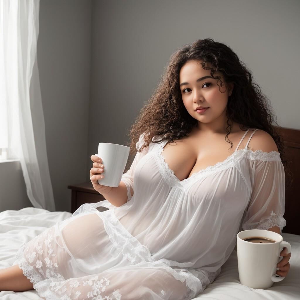 AI - コーヒーを飲みながらナイトガウンを着た女性 5
