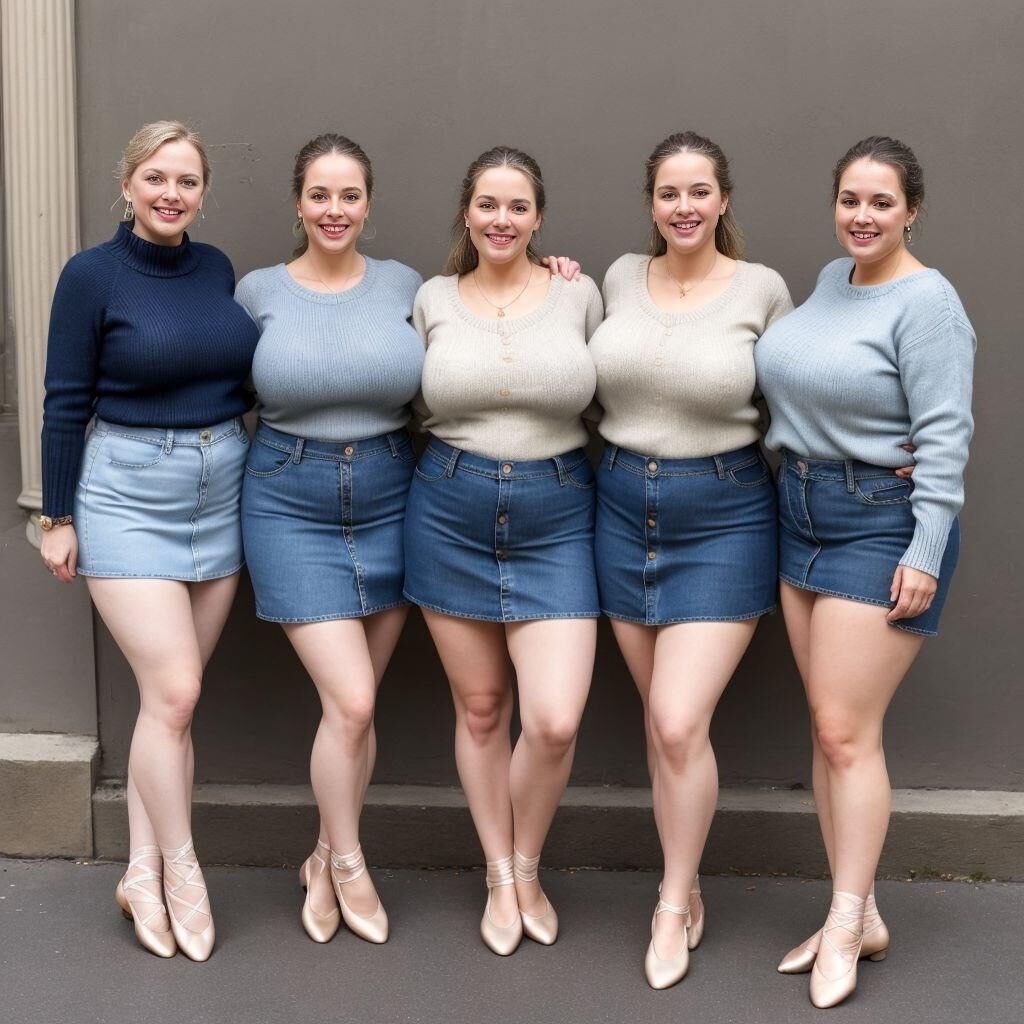 AI - Women in sweaters, denim skirts, and ballet flats