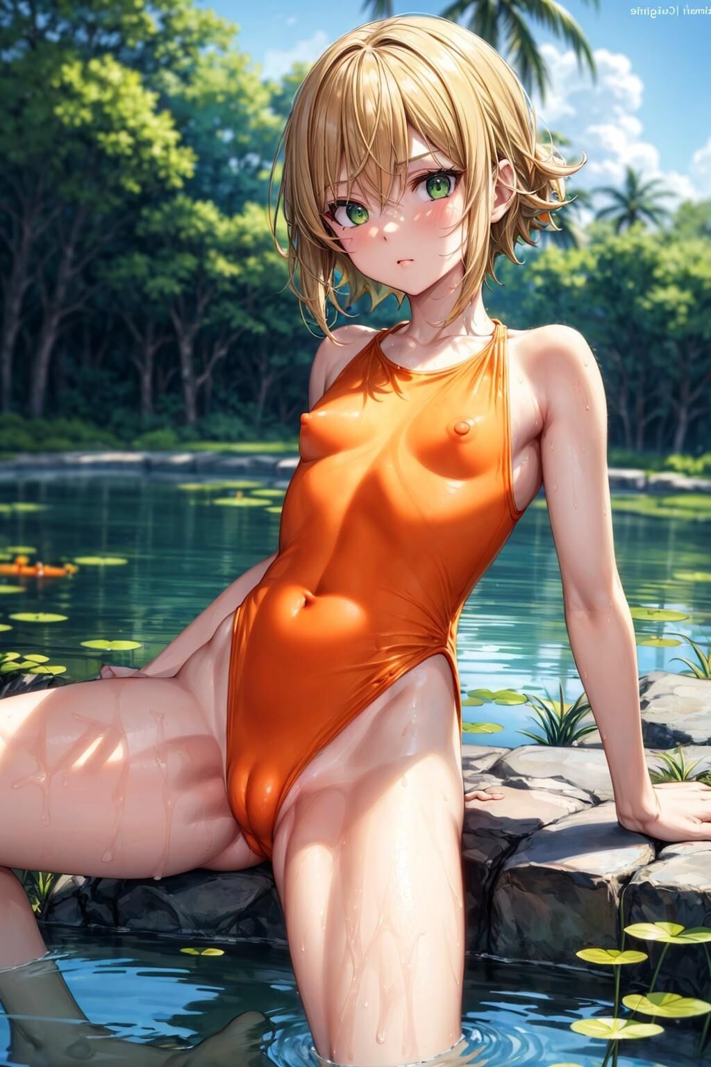 (AI Generated Hentai) Swimsuit Centerfold w/ Hinata