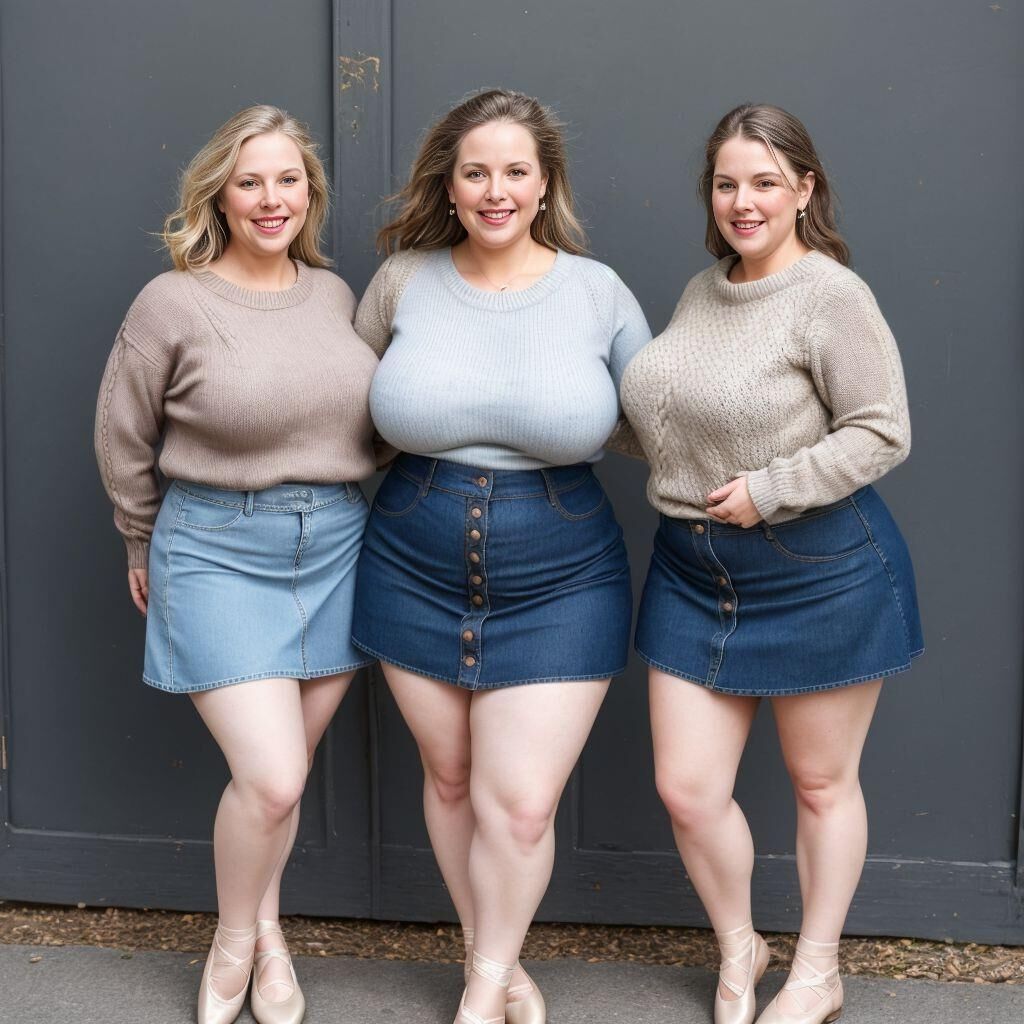 AI - Women in sweaters, denim skirts, and ballet flats