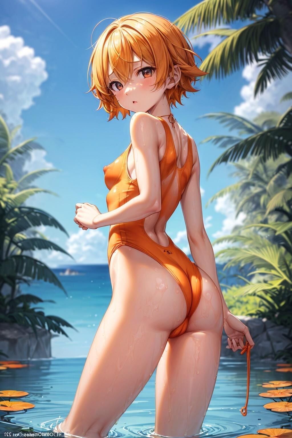 (AI Generated Hentai) Swimsuit Centerfold w/ Hinata