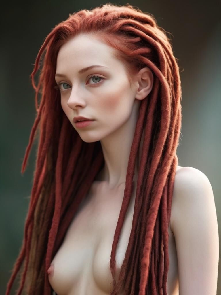  Skinny Redhead beauty with dreadlocks