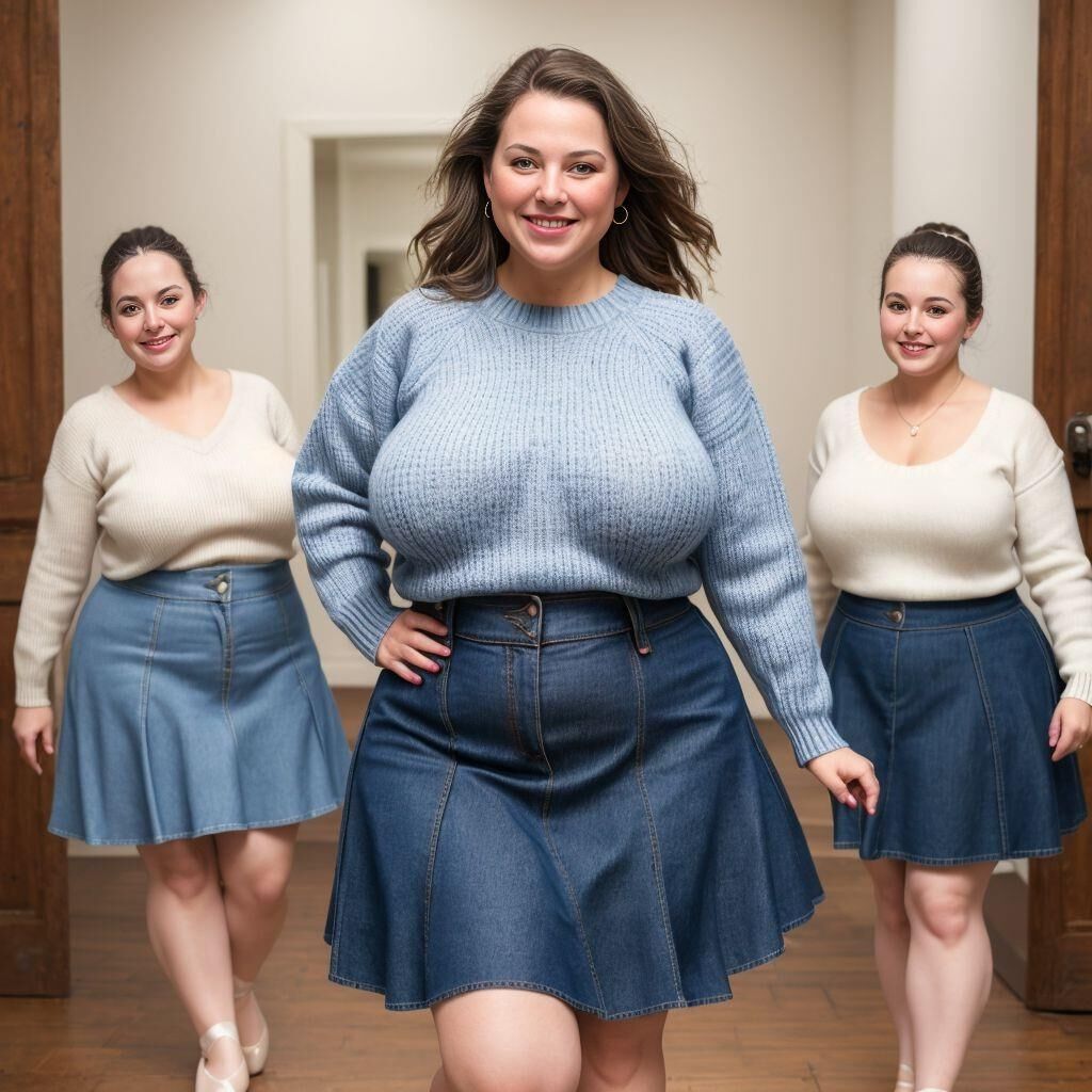 AI - Women in sweaters, denim skirts, and ballet flats