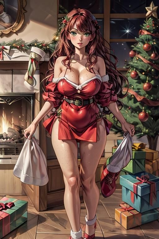 (AI Generated Hentai) Christmas lingerie modelling w/ Cassie! 