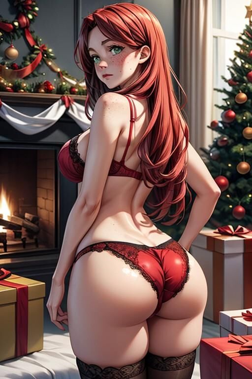 (AI Generated Hentai) Christmas lingerie modelling w/ Cassie! 