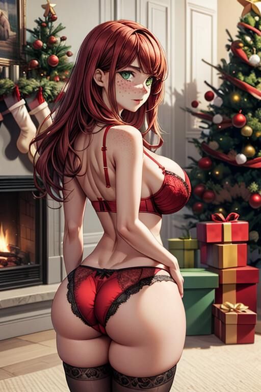 (AI Generated Hentai) Christmas lingerie modelling w/ Cassie! 