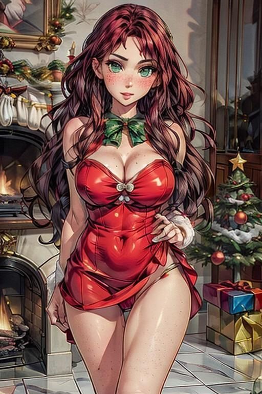 (AI Generated Hentai) Christmas lingerie modelling w/ Cassie! 