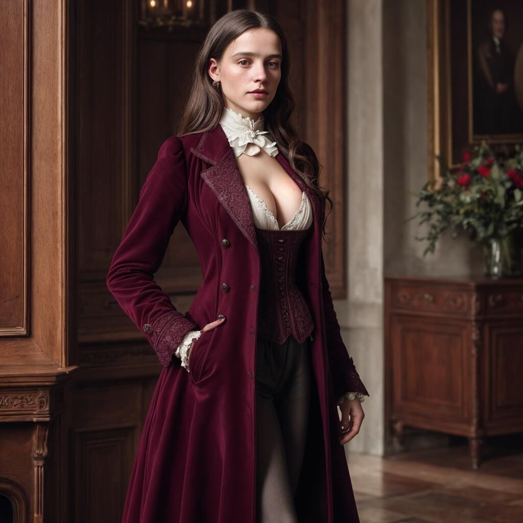 AI - Woman in burgundy frock coat