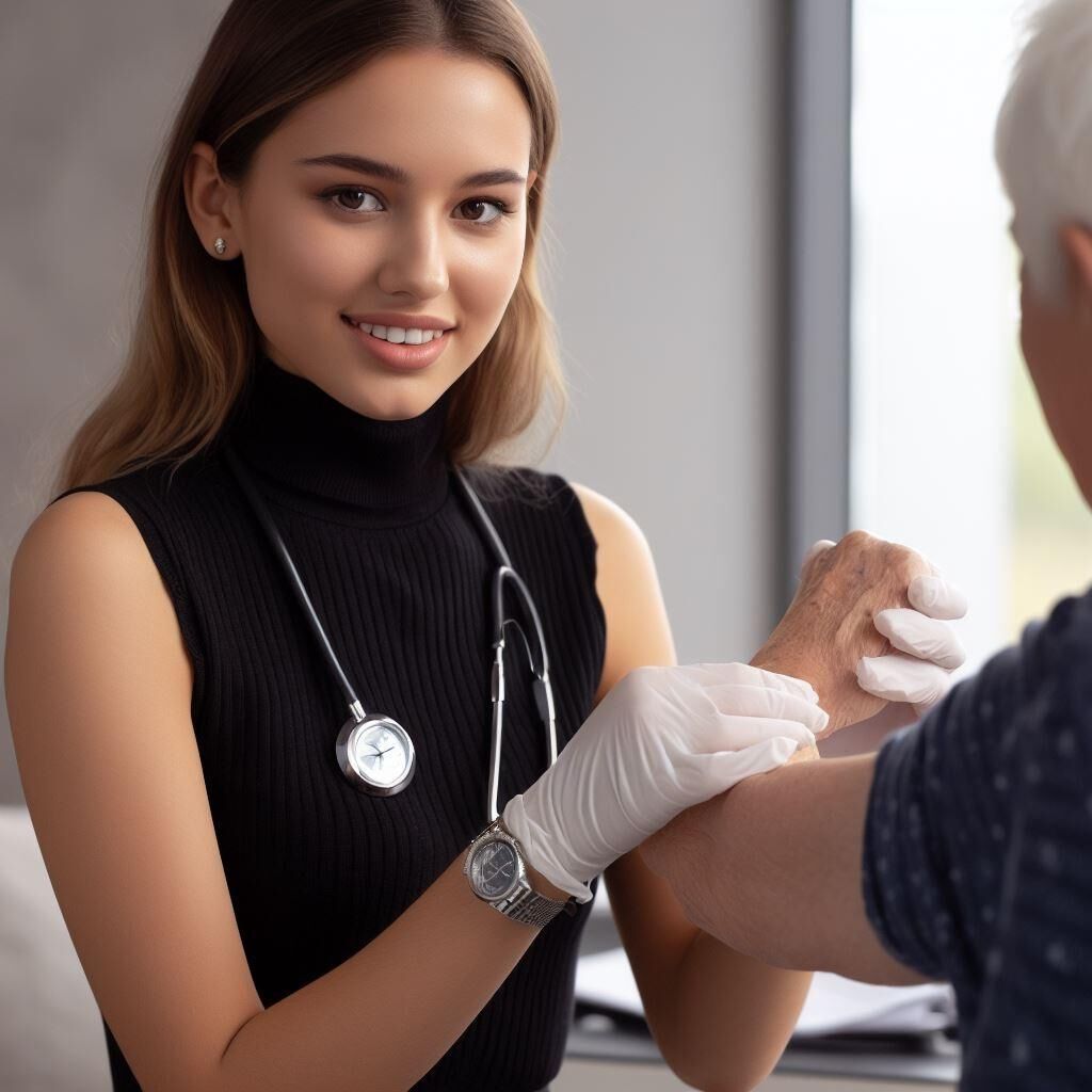 Jovens médicos vestindo gola alta sem mangas e relógios de metal