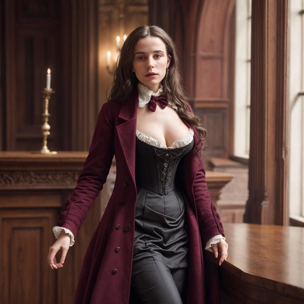 AI - Woman in burgundy frock coat