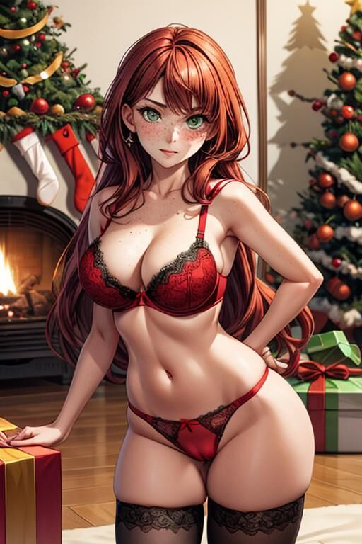 (AI Generated Hentai) Christmas lingerie modelling w/ Cassie! 