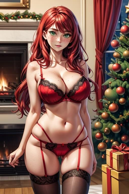 (AI Generated Hentai) Christmas lingerie modelling w/ Cassie! 