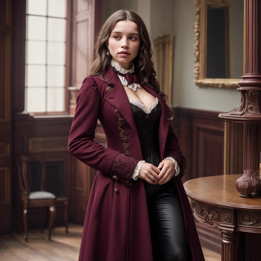 AI - Woman in burgundy frock coat