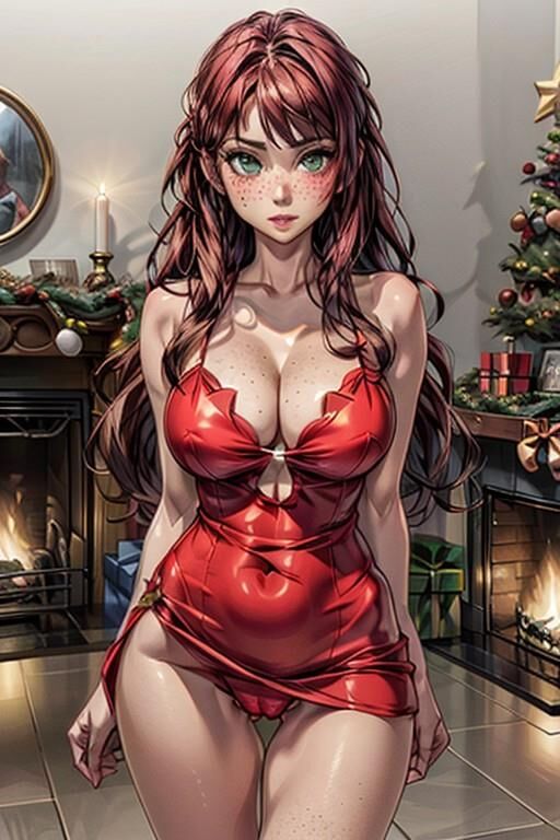 (AI Generated Hentai) Christmas lingerie modelling w/ Cassie! 