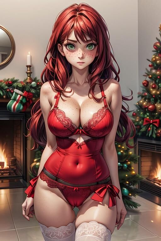 (AI Generated Hentai) Christmas lingerie modelling w/ Cassie! 