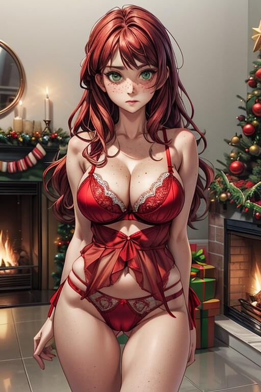 (AI Generated Hentai) Christmas lingerie modelling w/ Cassie! 