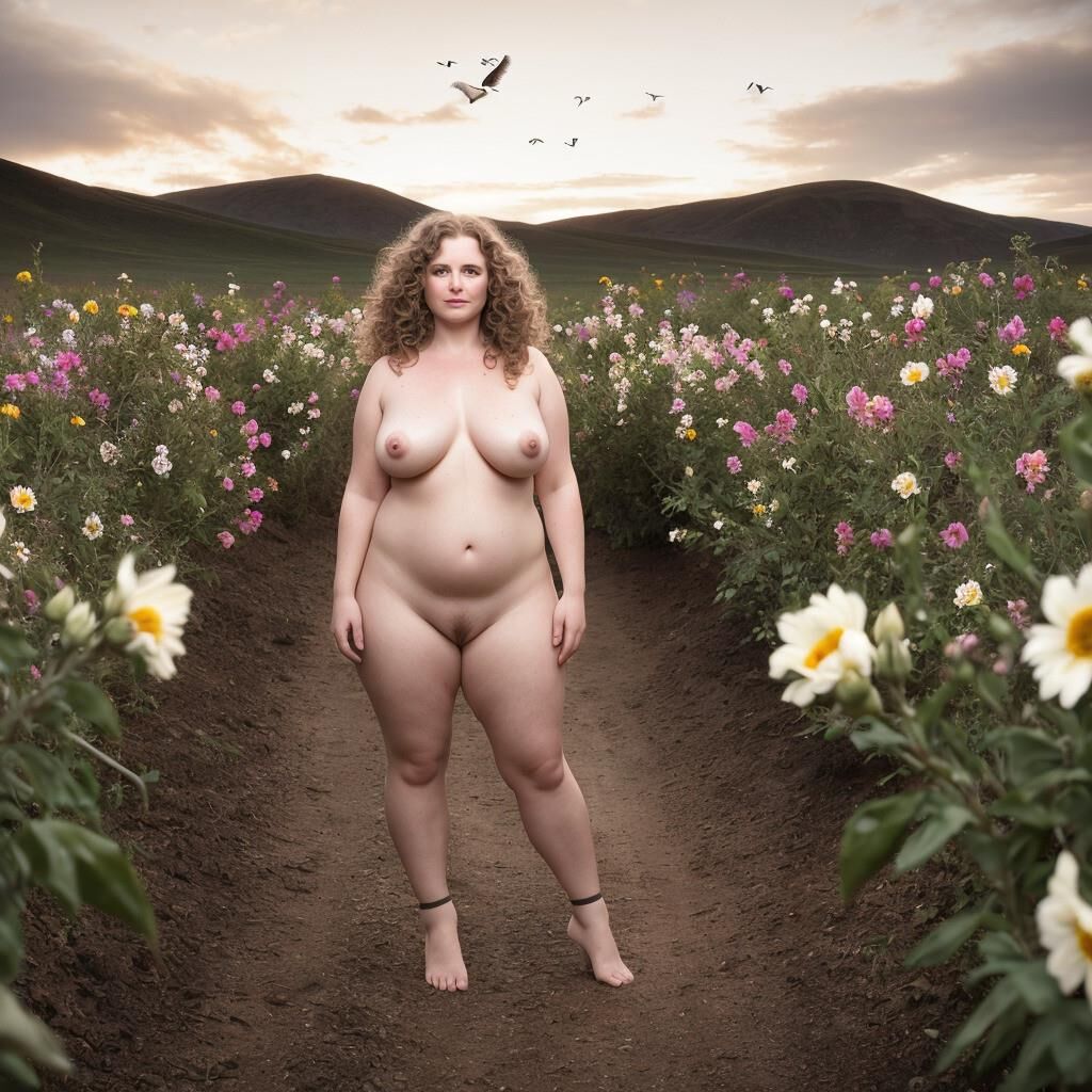 AI - Mulher com flores e pássaros