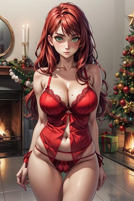 (AI Generated Hentai) Christmas lingerie modelling w/ Cassie! 