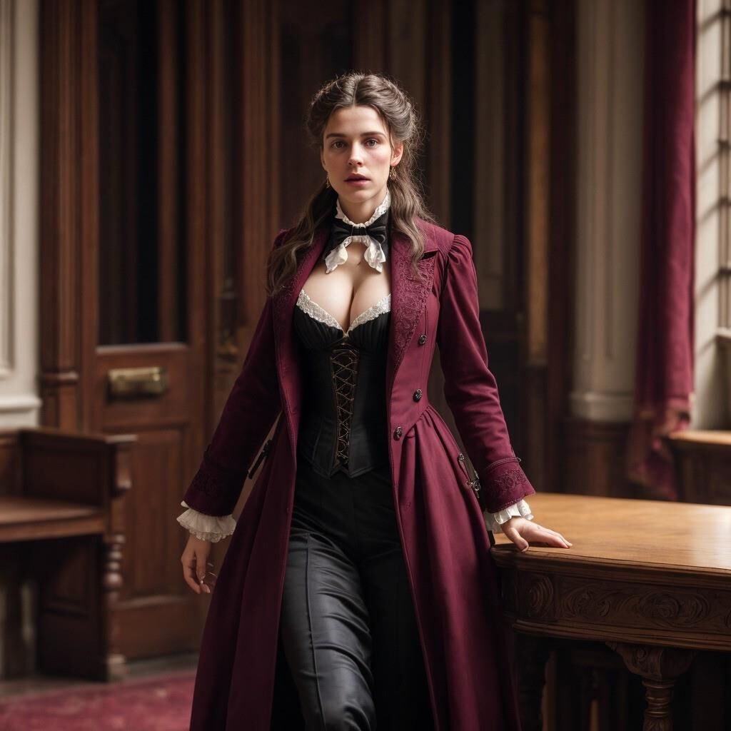 AI - Woman in burgundy frock coat