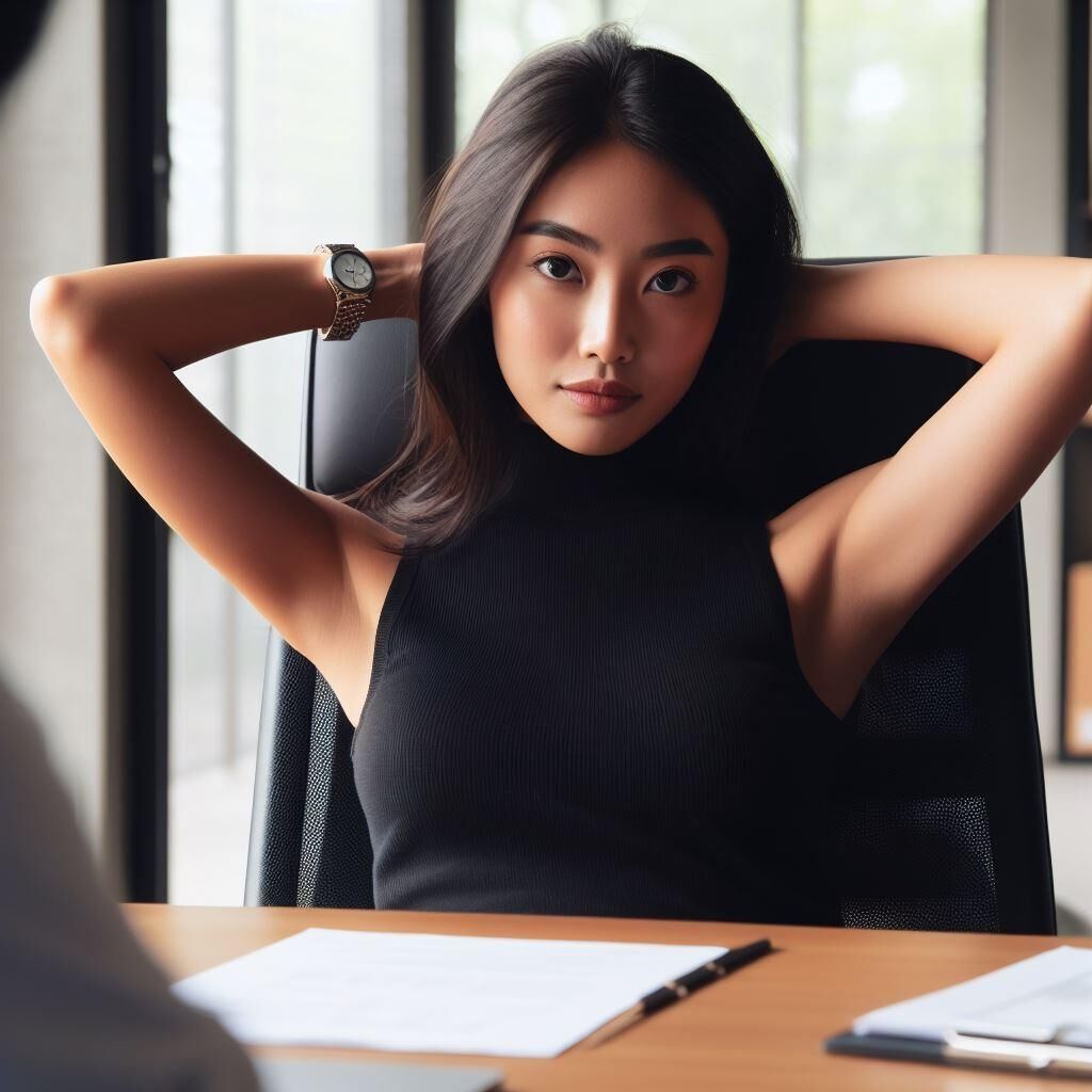 Manager relaxes in front of her employee