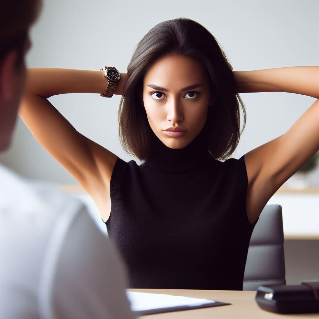 Manager relaxes in front of her employee