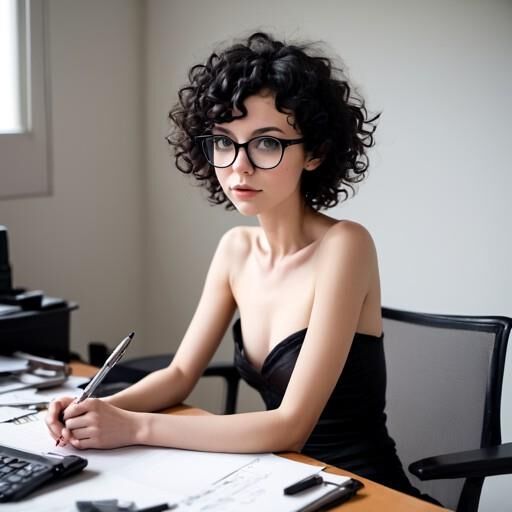 Cute girl with curly black hair, makes it hard to focus at work 