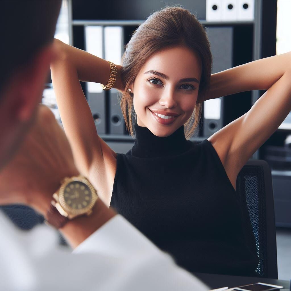 Manager relaxes in front of her employee