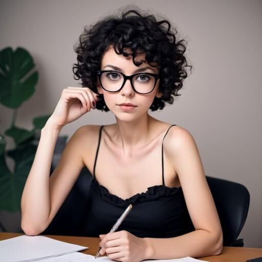 Cute girl with curly black hair, makes it hard to focus at work 