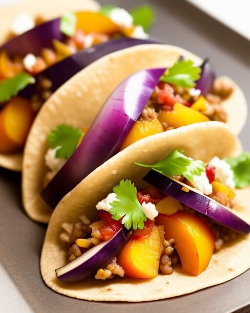 Peach and eggplant and a few tacos