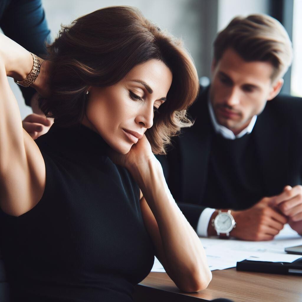 Manager relaxes in front of her employee